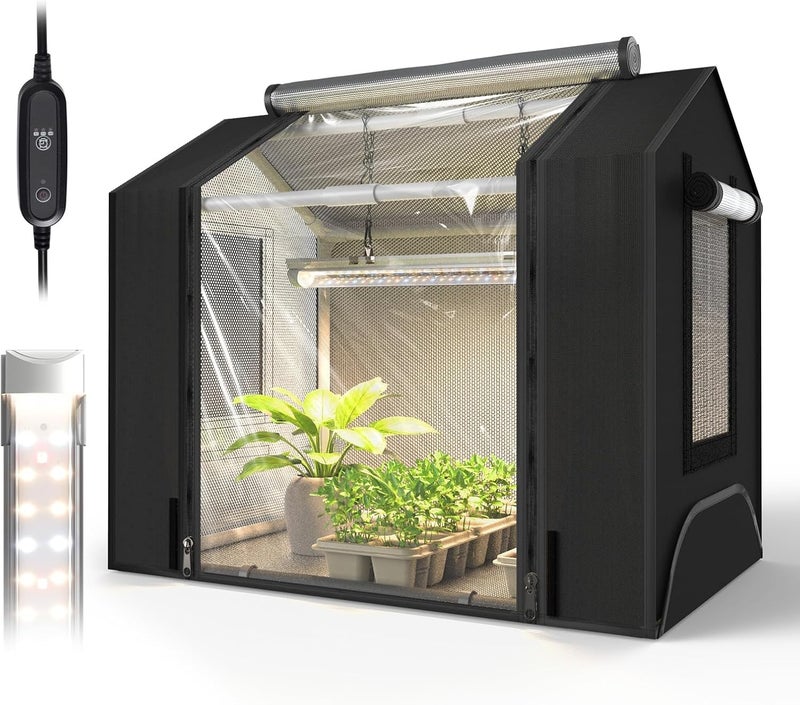 Bstrip Indoor Greenhouse with Grow Light, Mini Grow Tent with Oxford Fabric, Waterproof Base Mat&Ventilation Window for Seed Starting&Plant Growth, 18W Grow Light with Timer, 23.8"x15.7"x20.5" - Image 1